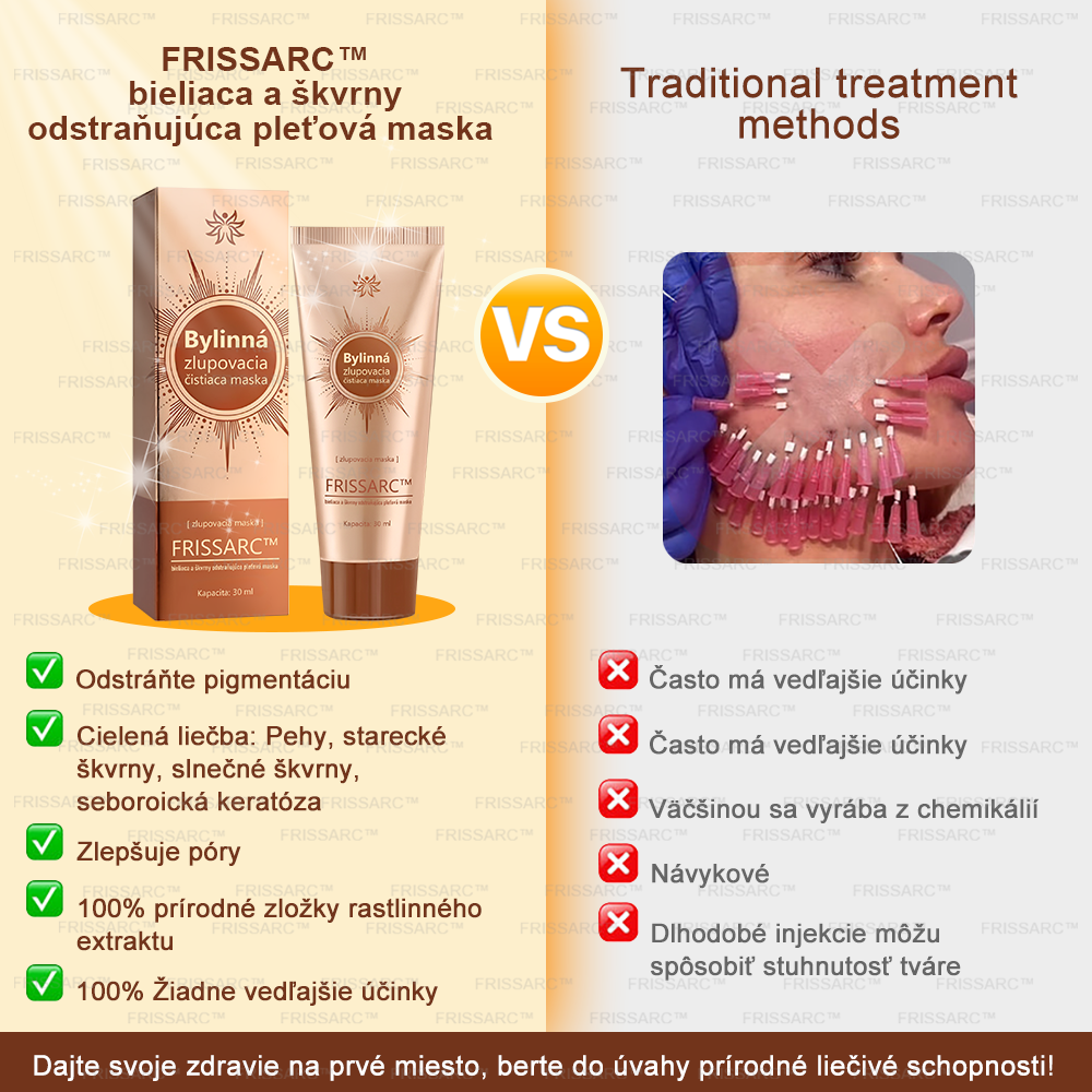 💧FRISSARC™ bieliaca a škvrny odstraňujúca pleťová maska – Prírodné zložky trvalo odstraňujú pigmentové škvrny, starecké škvrny, pehy a slnečné škvrny.