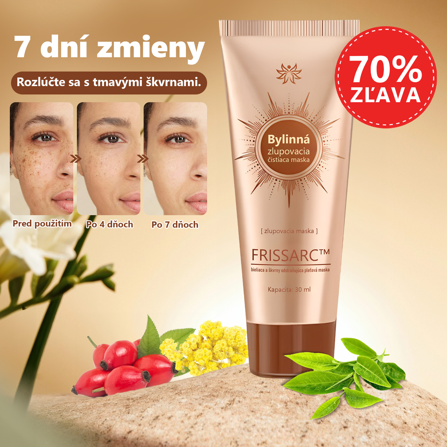 💧FRISSARC™ bieliaca a škvrny odstraňujúca pleťová maska – Prírodné zložky trvalo odstraňujú pigmentové škvrny, starecké škvrny, pehy a slnečné škvrny.