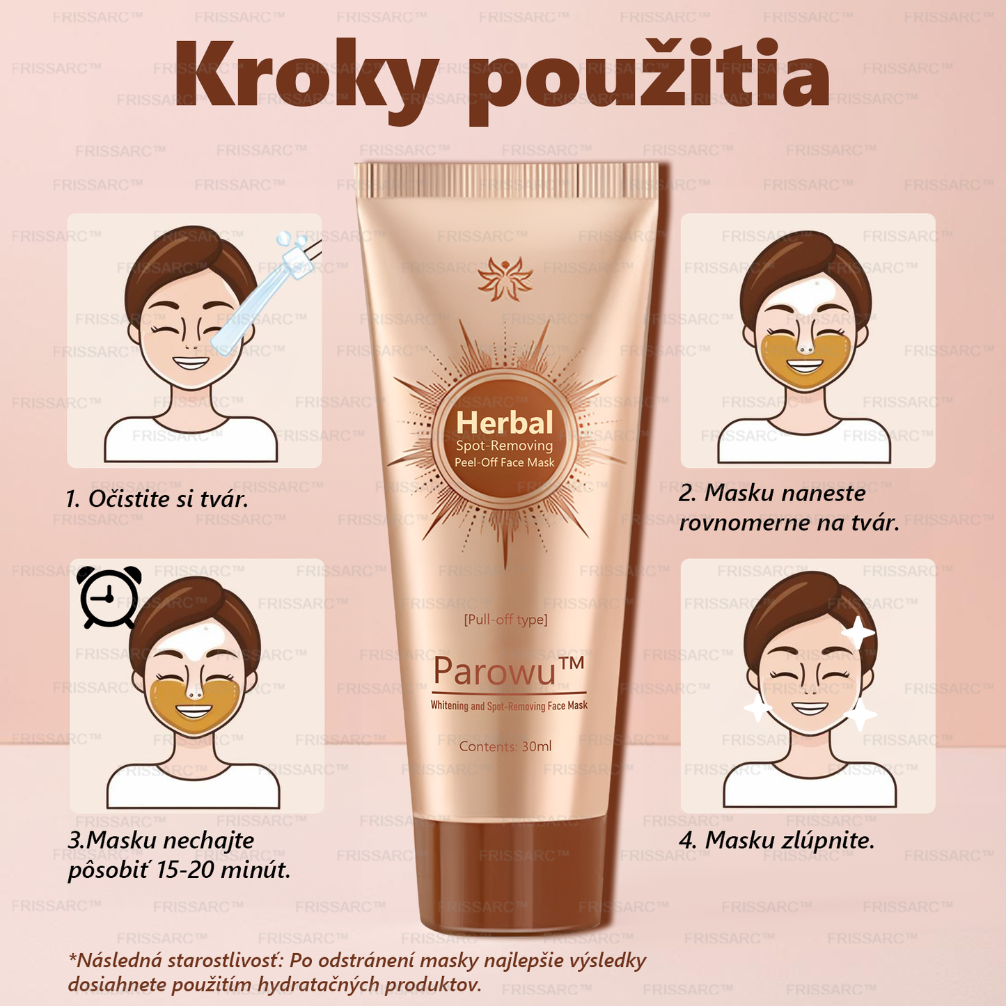 💧FRISSARC™ bieliaca a škvrny odstraňujúca pleťová maska – Prírodné zložky trvalo odstraňujú pigmentové škvrny, starecké škvrny, pehy a slnečné škvrny.